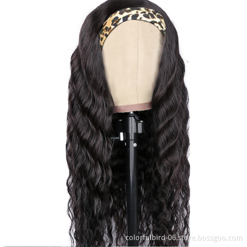 natural color loose deep wave Human Hair Wig headband wig for Black Women ice silk Wig black Hair extension